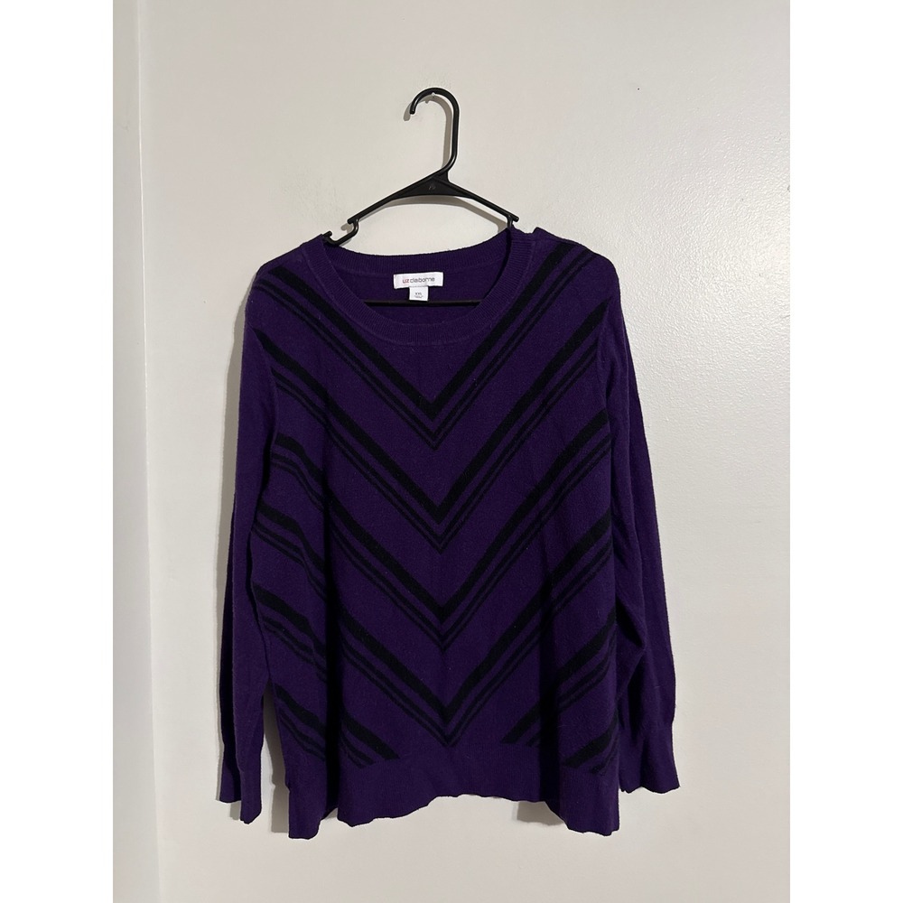 Liz Claiborne Purple Black Chevron Stripe Crew Neck Sweater XXL Womens